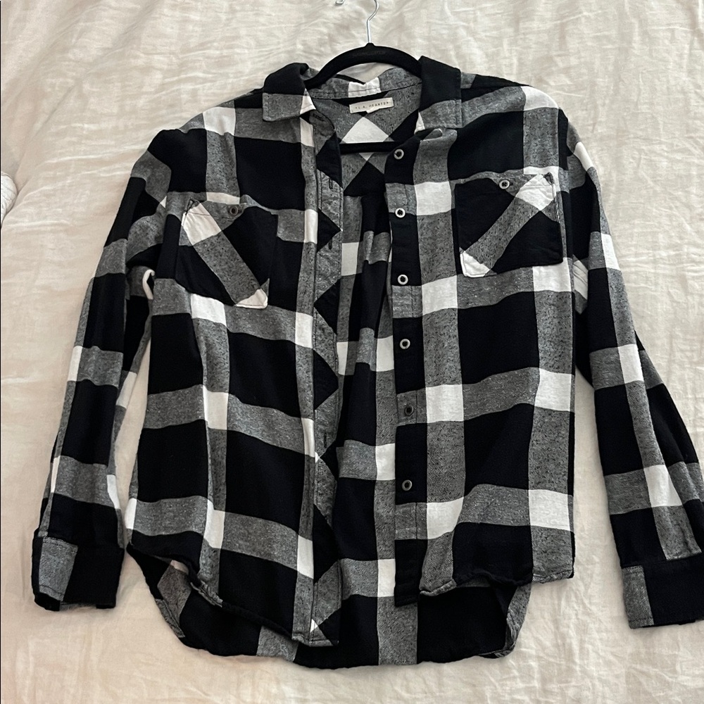Black and White Plaid Button-Up Shirt